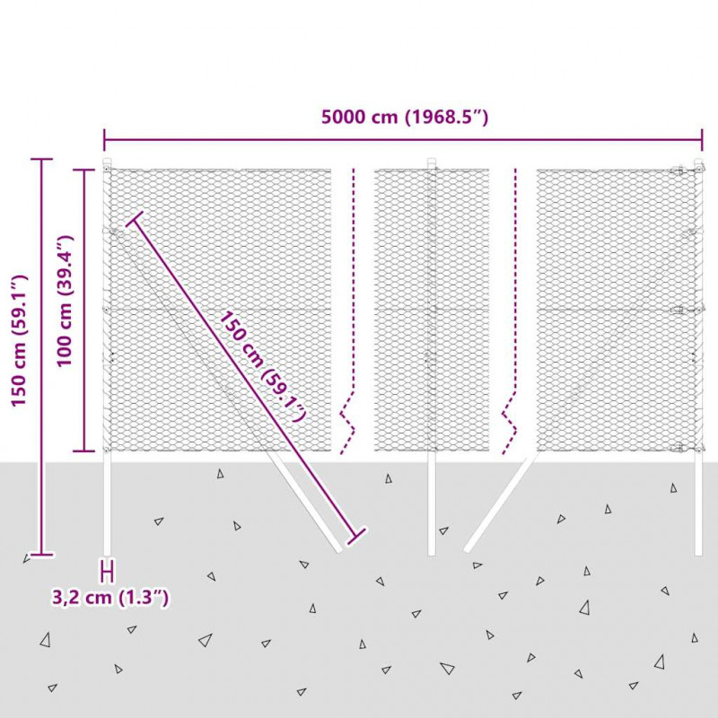 Słupek ogrodzeniowy. Zielony 50 x 1 m (siatka 25 mm) Stal i PVC