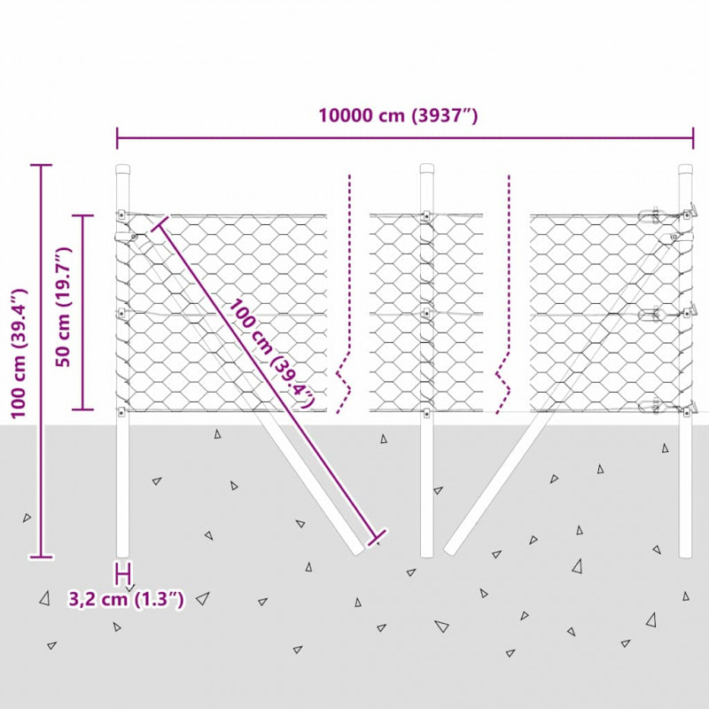 Słupek ogrodzeniowy. Zielony 100 x 0,5 m (siatka 50 mm)
