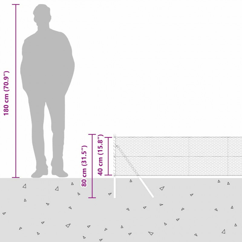 Słupek ogrodzeniowy. Szary 10 x 0,4 m (siatka 25 mm) Stal i PVC