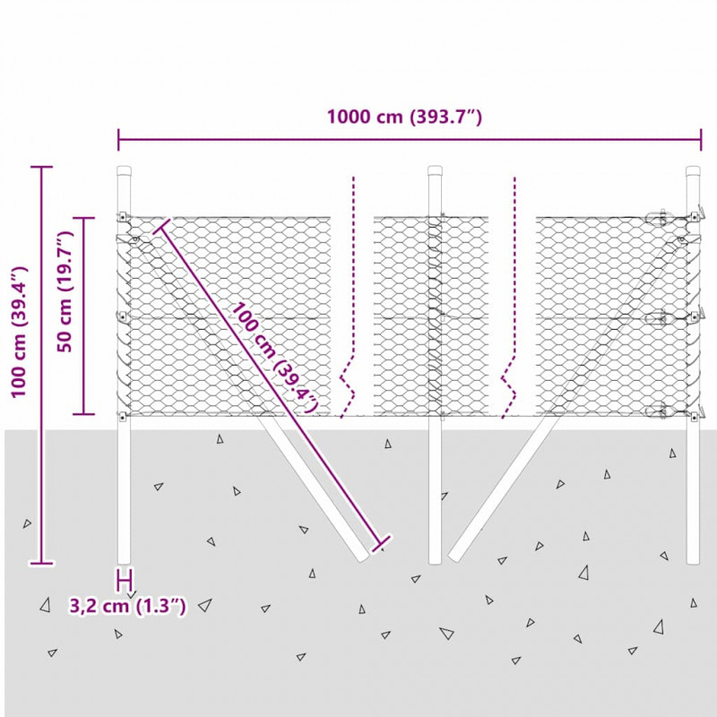 Słupek ogrodzeniowy. Szary 10 x 0,5 m (siatka 25 mm) Stal i PVC