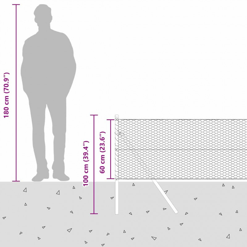 Słupek ogrodzeniowy. Szary 10 x 0,6 m (siatka 25 mm) Stal i PVC