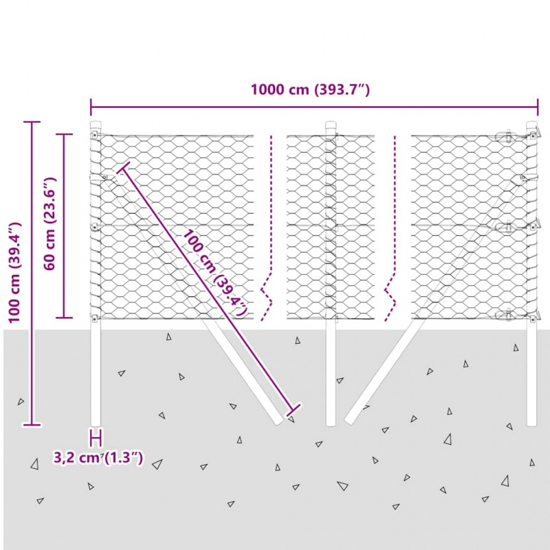 Słupek ogrodzeniowy. Szary 10 x 0,6 m (siatka 36 mm) Stal i PVC
