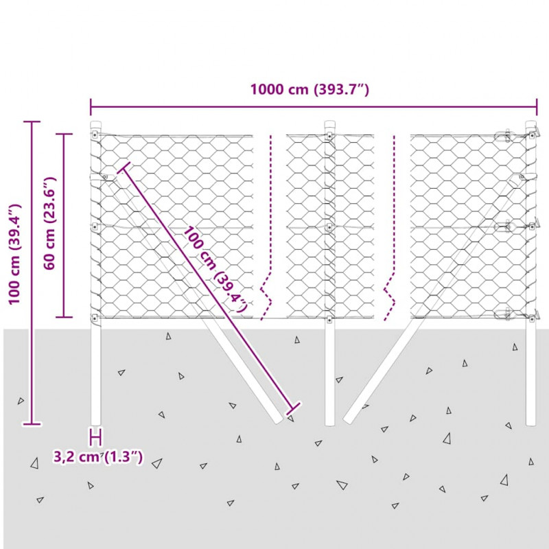 Słupek ogrodzeniowy. Szary 10 x 0,6 m (siatka 50 mm) Stal i PVC