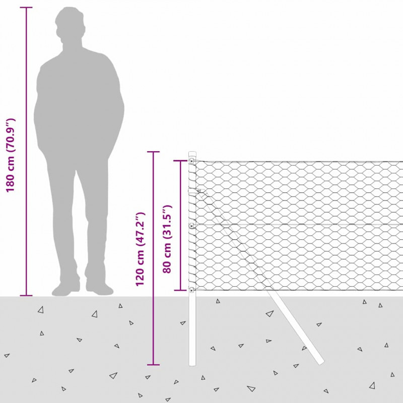 Słupek ogrodzeniowy. Szary 10 x 0,8 m (siatka 36 mm) Stal i PVC