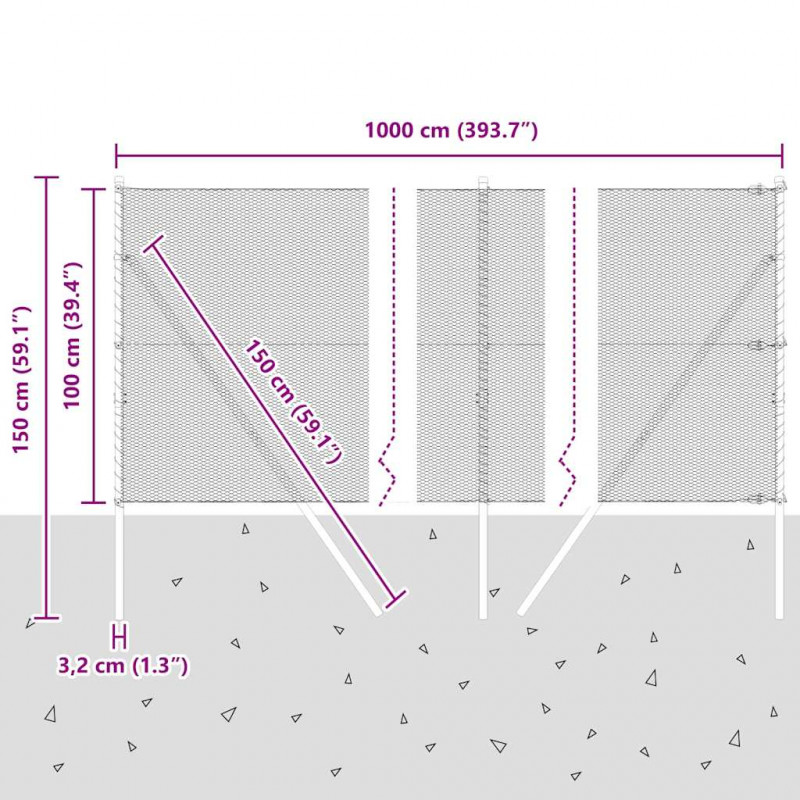 Słupek ogrodzeniowy. Szary 10 x 1 m (siatka 13 mm) Stal i PVC