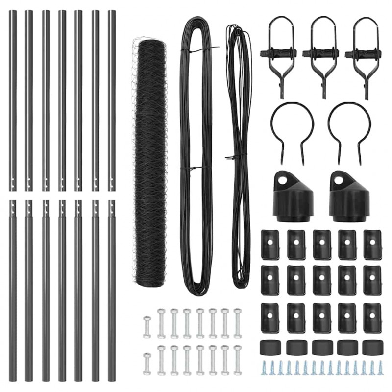 Słupek ogrodzeniowy. Szary 10 x 1 m (siatka 36 mm) Stal i PVC