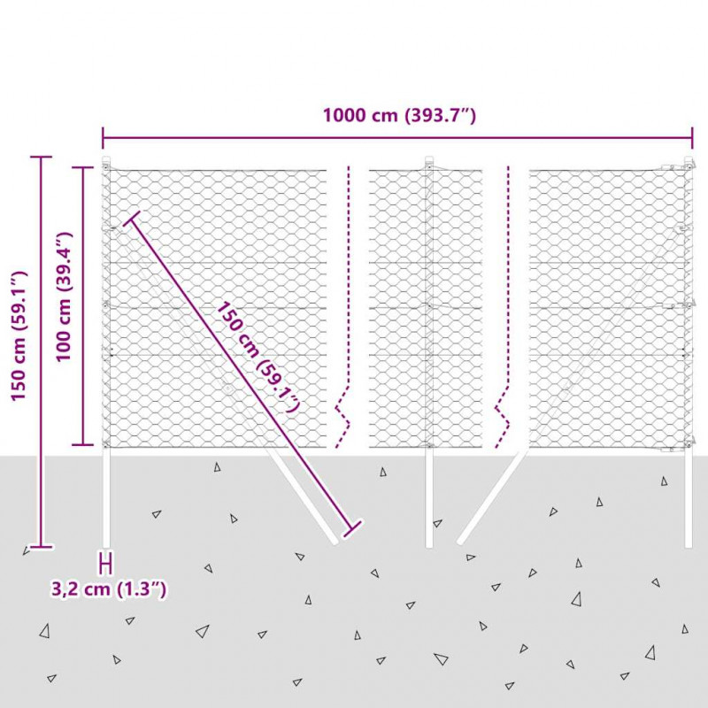 Słupek ogrodzeniowy. Szary 10 x 1 m (siatka 50 mm) Stal i PVC