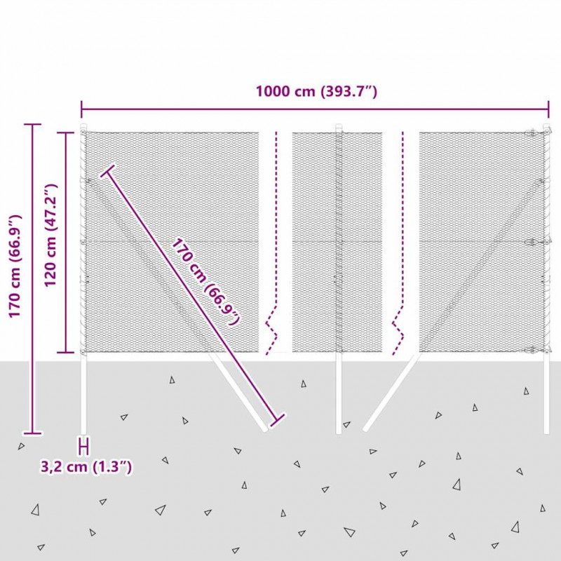 Słupek ogrodzeniowy. Szary 10 x 1,2 m (siatka 13 mm) Stal i PVC