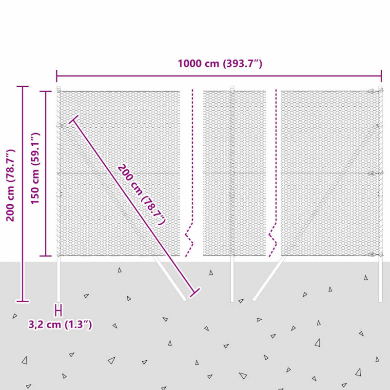 Słupek ogrodzeniowy. Szary 10 x 1,5 m (siatka 25 mm) Stal i PVC