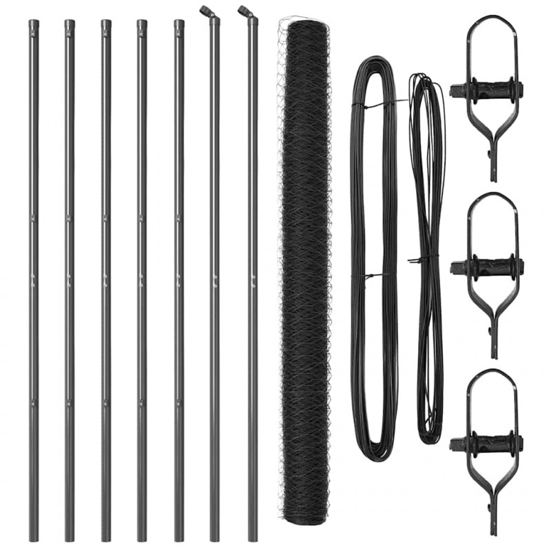 Słupek ogrodzeniowy. Szary 10 x 1,6 m (siatka 36 mm) Stal i PVC