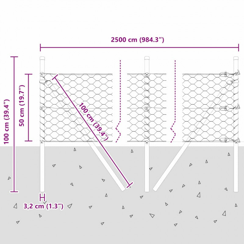 Słupek ogrodzeniowy. Szary 25 x 0,5 m (siatka 50 mm) Stal