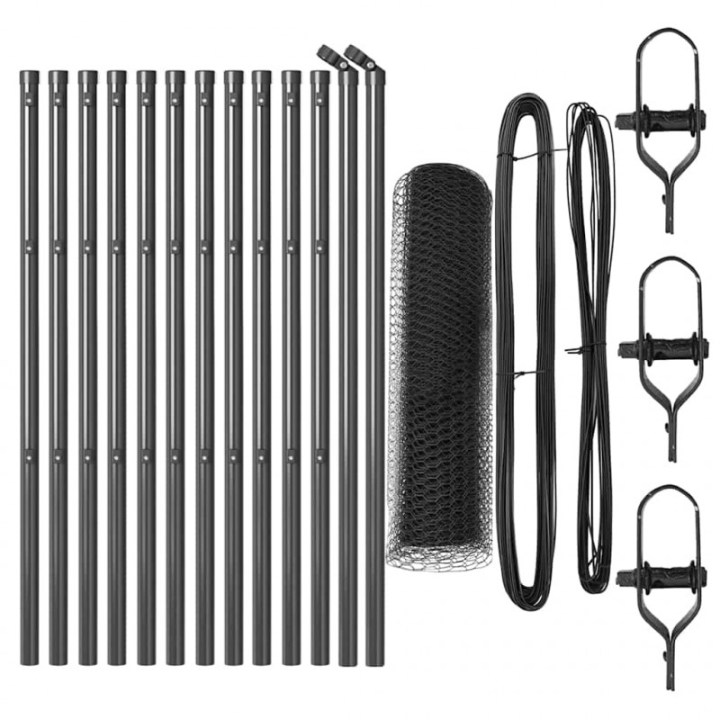Słupek ogrodzeniowy. Szary 25 x 0,6 m (siatka 25 mm) Stal i PVC