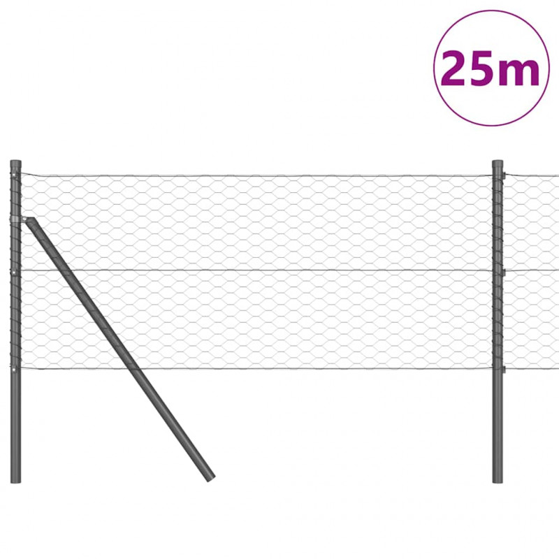 Słupek ogrodzeniowy. Szary 25 x 0,6 m (siatka 36 mm) Stal i PVC