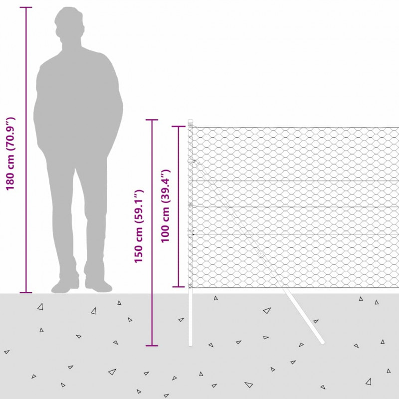 Słupek ogrodzeniowy. Szary 25 x 1 m (siatka 50 mm) Stal