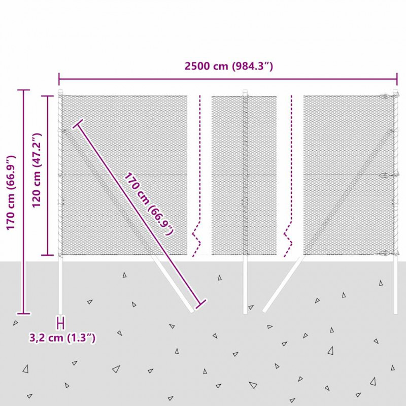 Słupek ogrodzeniowy. Szary 25 x 1,2 m (siatka 13 mm) Stal