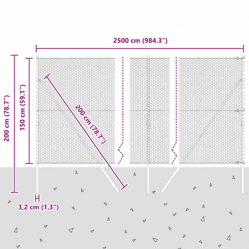 Słupek ogrodzeniowy. Szary 25 x 1,5 m (siatka 25 mm) Stal