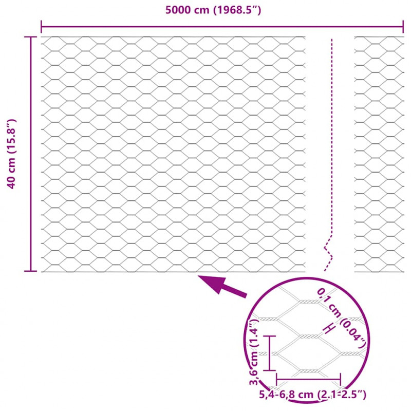 Słupek ogrodzeniowy. Szary 50 x 0,4 m (siatka 36 mm) Stal i PVC