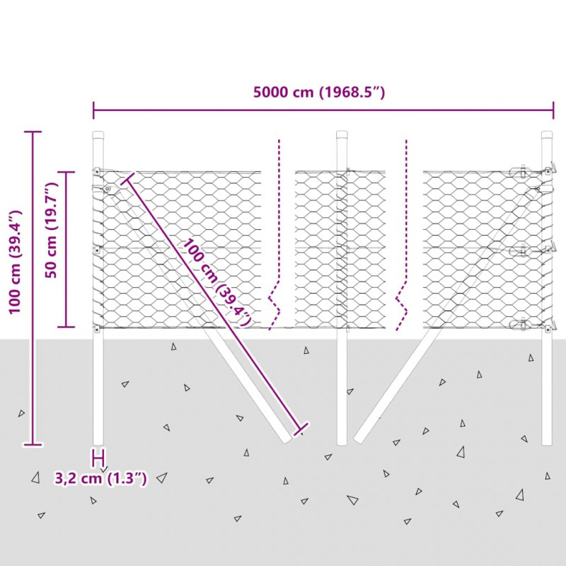 Słupek ogrodzeniowy. Szary 50 x 0,5 m (siatka 36 mm) Stal i PVC