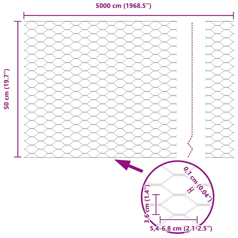 Słupek ogrodzeniowy. Szary 50 x 0,5 m (siatka 36 mm) Stal i PVC