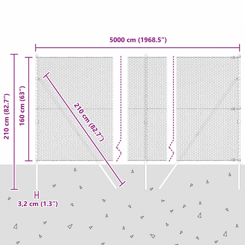 Słupek ogrodzeniowy. Szary 50 x 1,6 m (siatka 25 mm) Stal i PVC