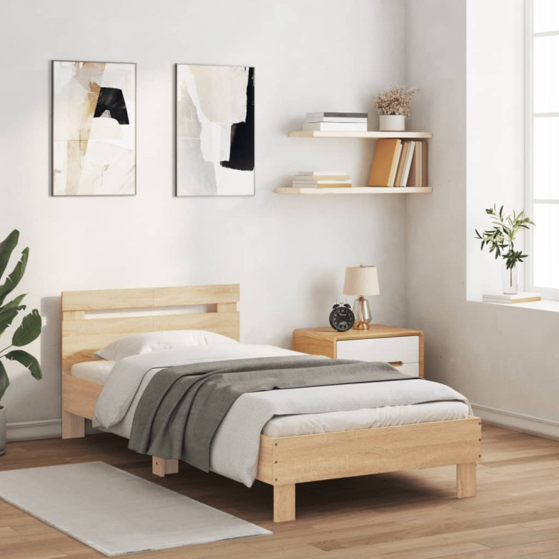 Łóżko z wezgłowiem, bez materaca, dąb sonoma, 100x200 cm