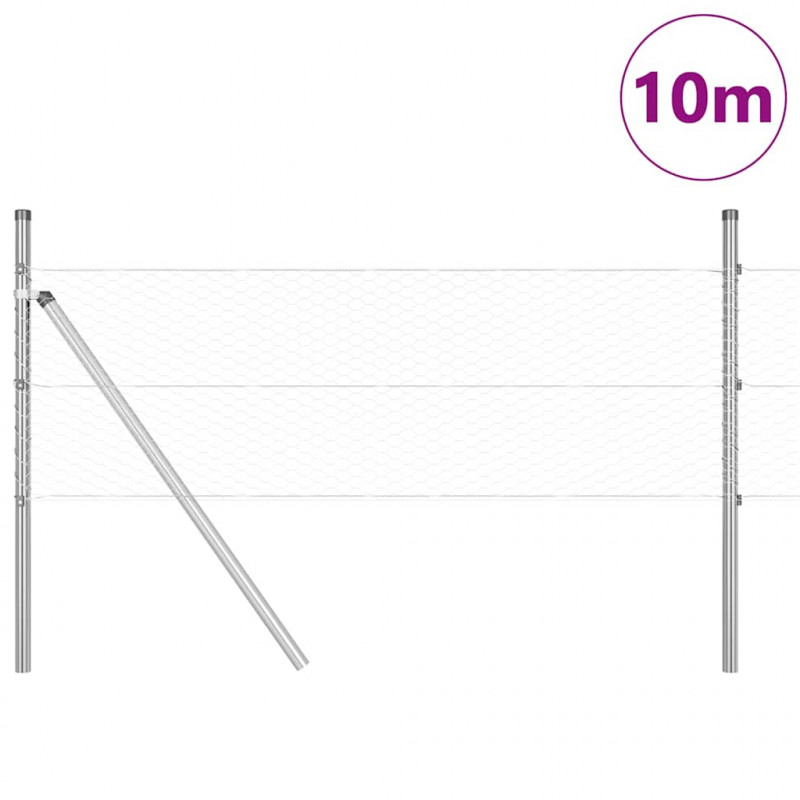 Słupek ogrodzeniowy. Srebrny 10 x 0,5 m (siatka 25 mm) Stal