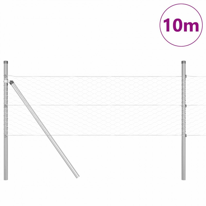 Słupek ogrodzeniowy. Srebrny 10 x 0,5 m (siatka 36 mm) Stal