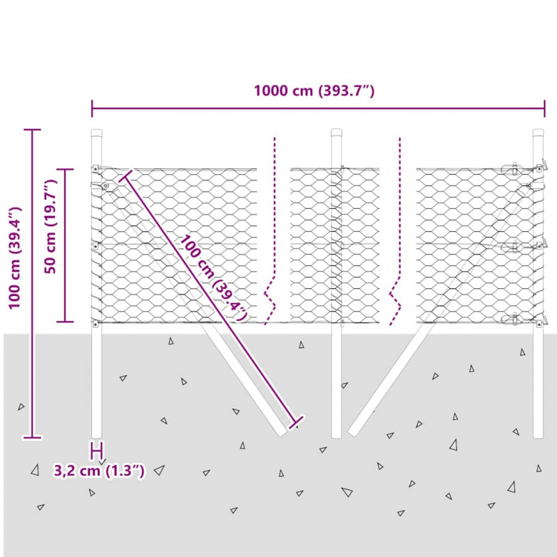 Słupek ogrodzeniowy. Srebrny 10 x 0,5 m (siatka 36 mm) Stal