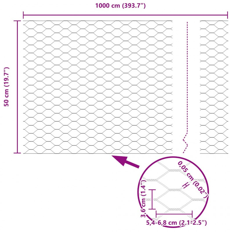 Słupek ogrodzeniowy. Srebrny 10 x 0,5 m (siatka 36 mm) Stal