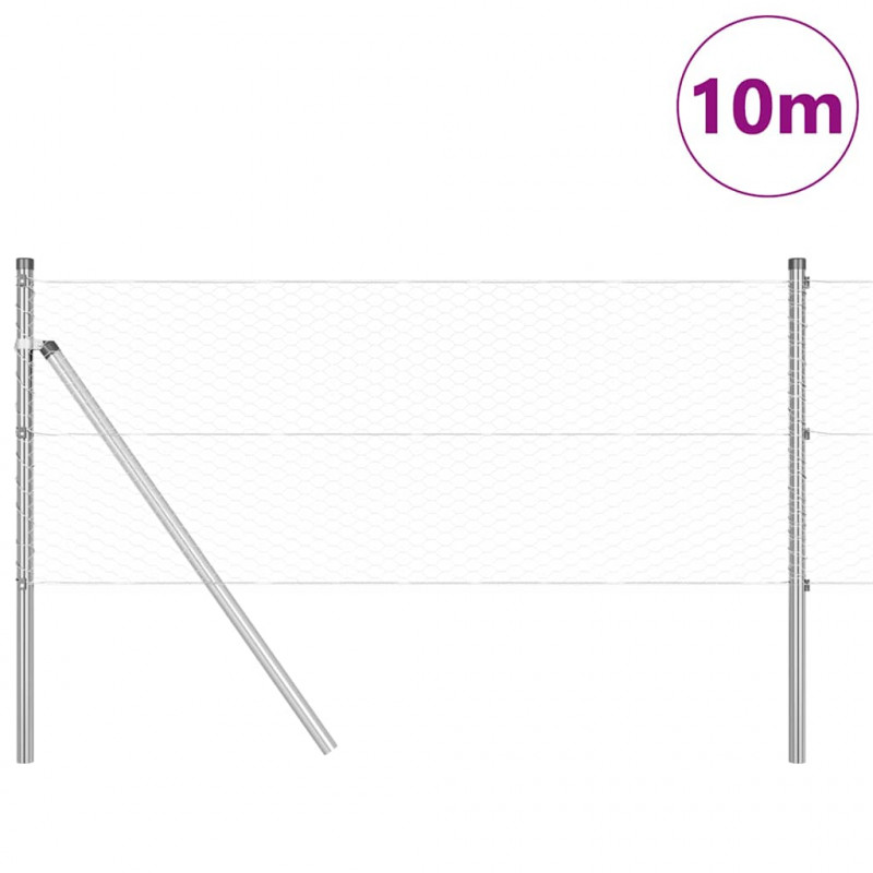 Słupek ogrodzeniowy. Srebrny 10 x 0,6 m (siatka 25 mm) Stal
