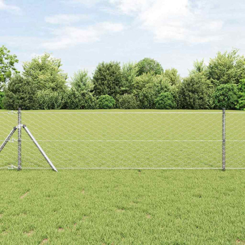 Słupek ogrodzeniowy. Srebrny 10 x 0,6 m (siatka 50 mm) Stal