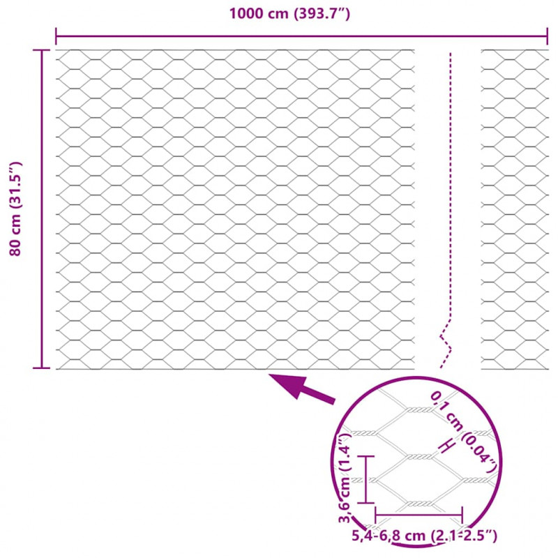 Słupek ogrodzeniowy. Srebrny 10 x 0,8 m (siatka 36 mm) Stal