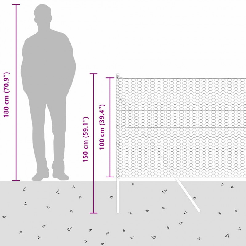 Słupek ogrodzeniowy. Srebrny 10 x 1 m (siatka 36 mm) Stal