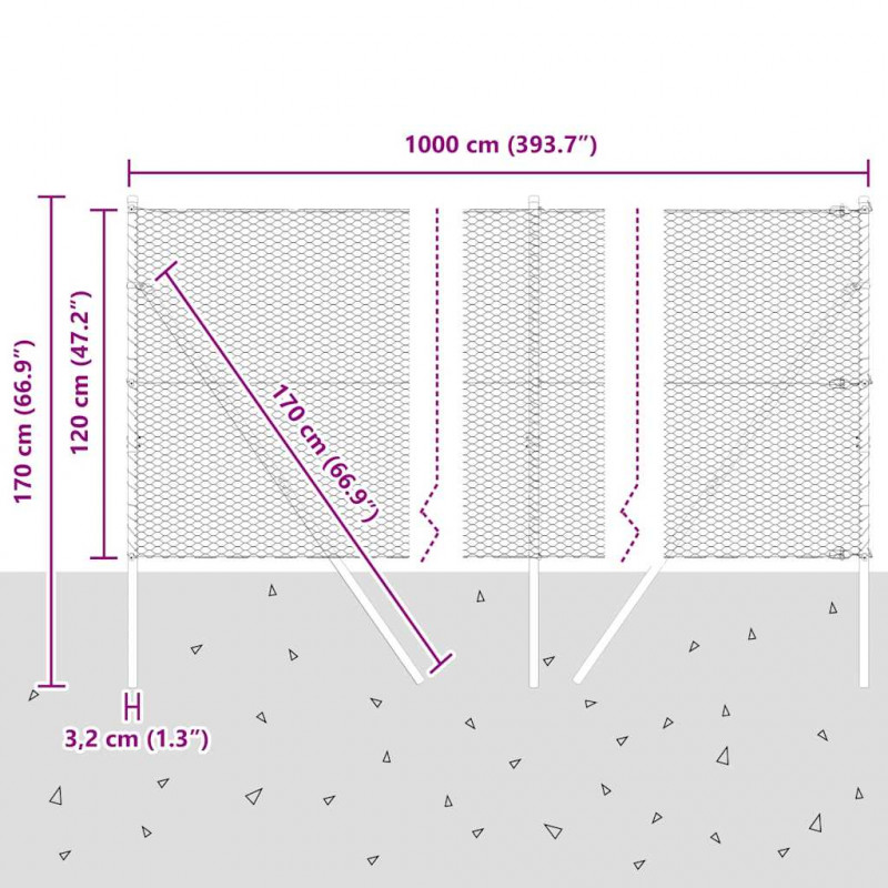 Słupek ogrodzeniowy. Srebrny 10 x 1,2 m (siatka 25 mm) Stal