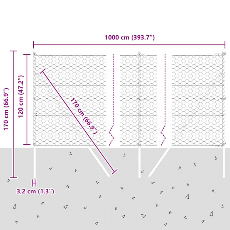 Słupek ogrodzeniowy. Srebrny 10 x 1,2 m (siatka 50 mm) Stal