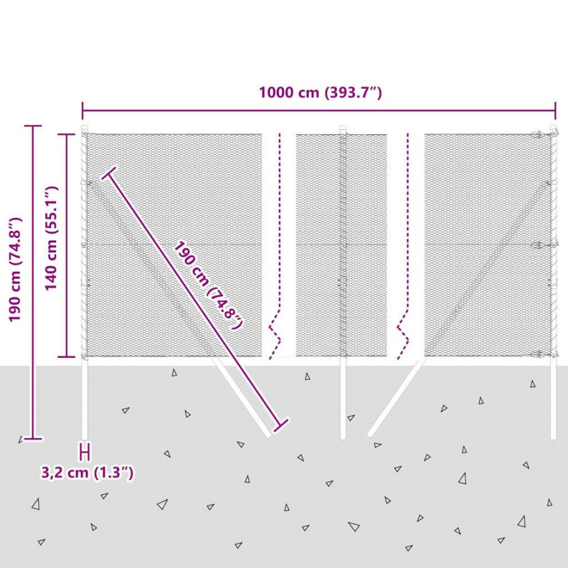Słupek ogrodzeniowy. Srebrny 10 x 1,4 m (siatka 13 mm) Stal