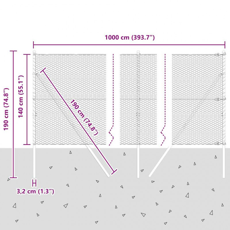 Słupek ogrodzeniowy. Srebrny 10 x 1,4 m (siatka 25 mm) Stal