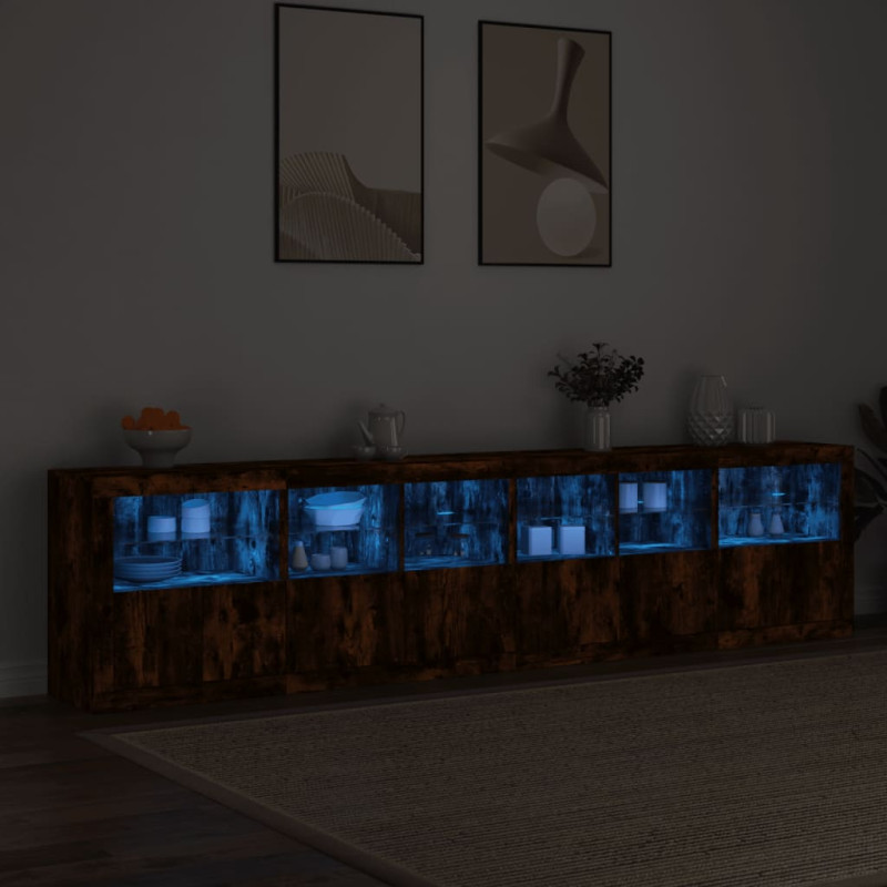 Szafka z oświetleniem LED, przydymiony dąb, 283x37x67 cm