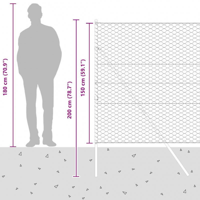 Słupek ogrodzeniowy. Srebrny 10 x 1,5 m (siatka 50 mm) Stal