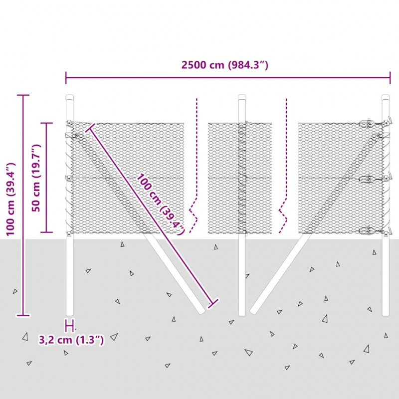 Słupek ogrodzeniowy. Srebrny 25 x 0,5 m (siatka 13 mm) Stal