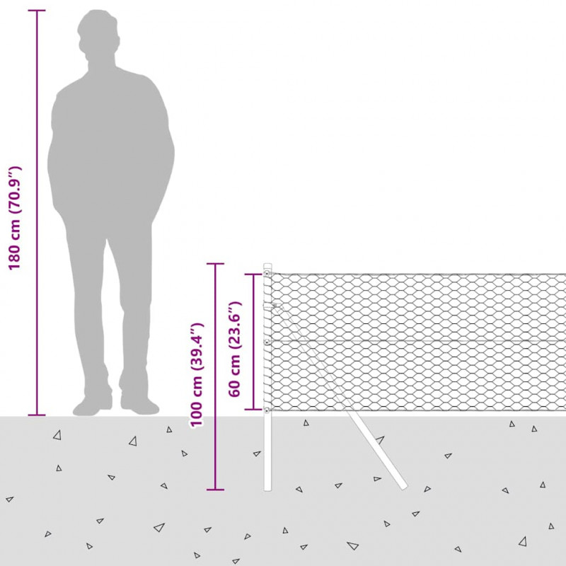 Słupek ogrodzeniowy. Srebrny 25 x 0,6 m (siatka 36 mm) Stal