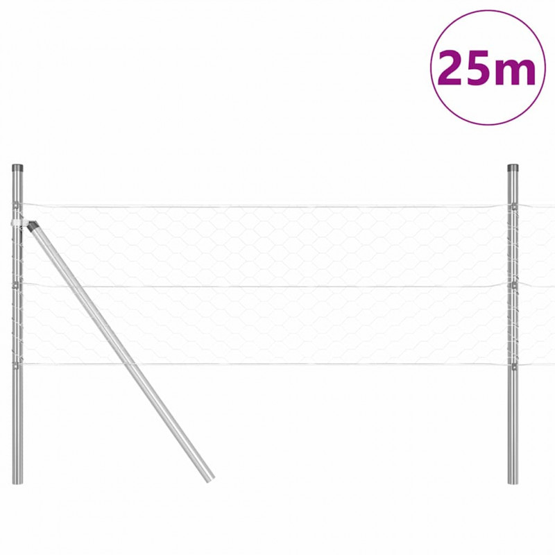Słupek ogrodzeniowy. Srebrny 25 x 0,8 m (siatka 50 mm) Stal