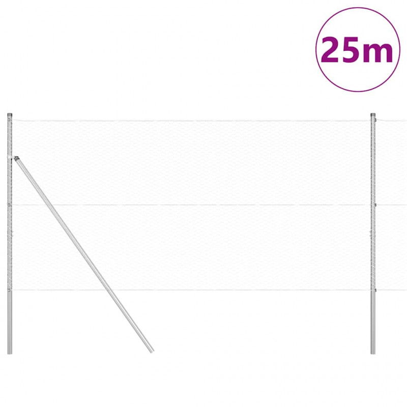 Słupek ogrodzeniowy. Srebrny 25 x 1 m (25 mm siatka) Stal