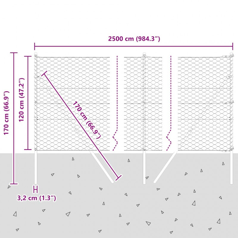 Słupek ogrodzeniowy. Srebrny 25 x 1,2 m (siatka 50 mm) Stal