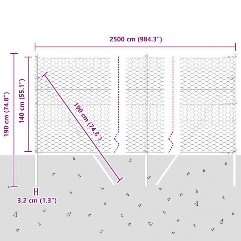 Słupek ogrodzeniowy. Srebrny 25 x 1,4 m (siatka 50 mm) Stal
