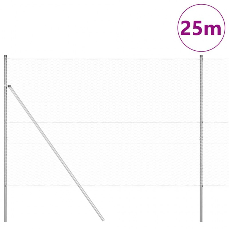 Słupek ogrodzeniowy. Srebrny 25 x 1,6 m (siatka 36 mm) Stal