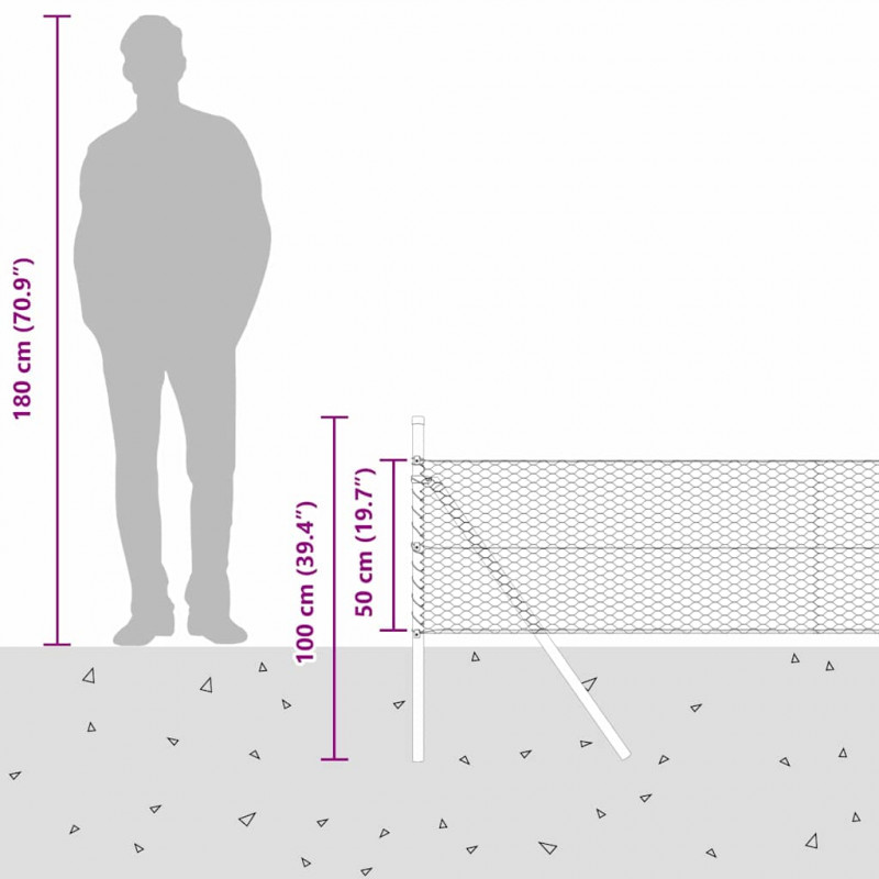 Słupek ogrodzeniowy. Srebrny 50 x 0,5 m (siatka 25 mm) Stal