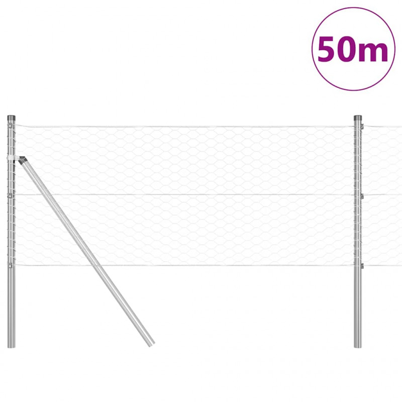 Słupek ogrodzeniowy. Srebrny 50 x 0,6 m (siatka 36 mm) Stal