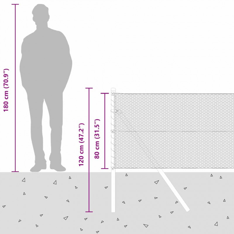 Słupek ogrodzeniowy. Srebrny 50 x 0,8 m (siatka 13 mm) Stal