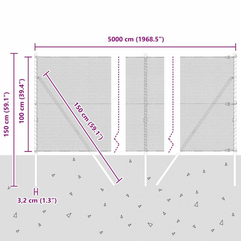 Słupek ogrodzeniowy. Srebrny 50 x 1 m (siatka 13 mm) Stal